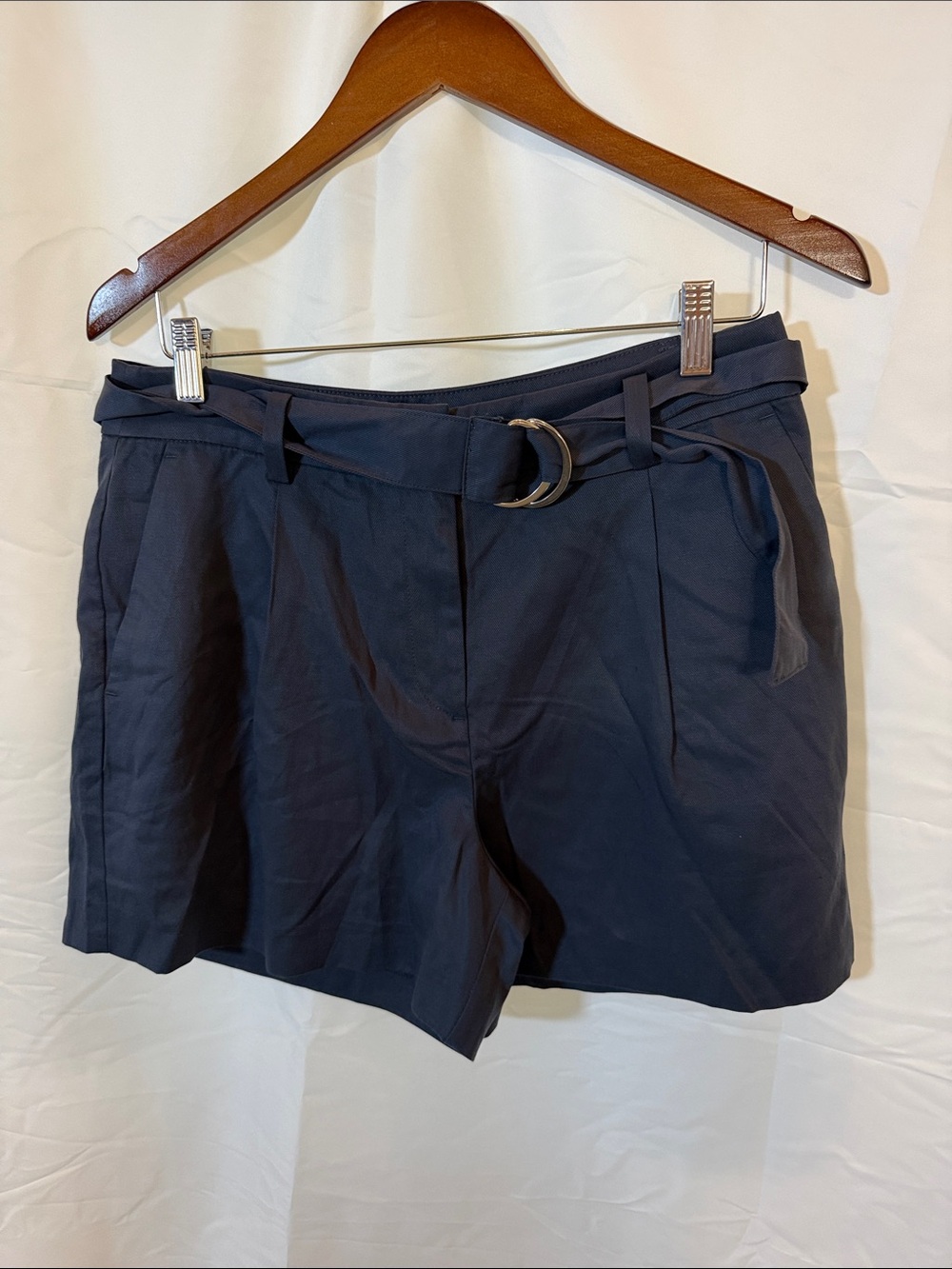 LOFT Navy D-Ring Belted High-Rise Shorts